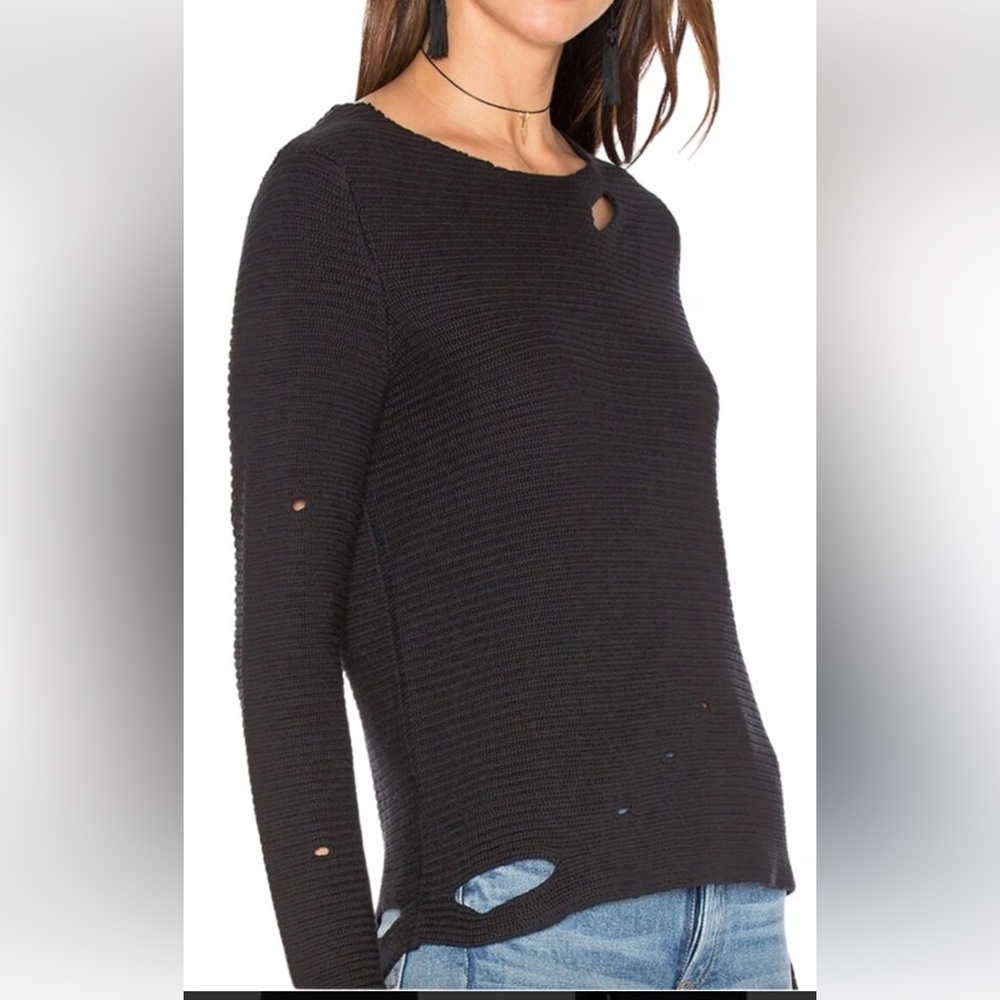 RTA Jules Reinforced Distressed Rib Knit Sweater Women’s Holes Black‎ Size Small
